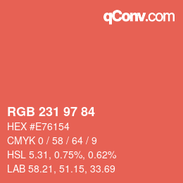 Color code: RGB 231 97 84 | qconv.com