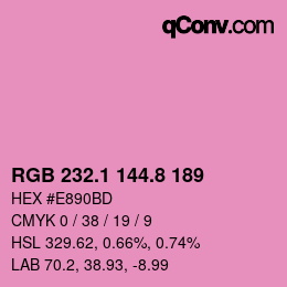 カラーコード: RGB 232.1 144.8 189 | qconv.com
