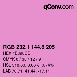 カラーコード: RGB 232.1 144.8 205 | qconv.com
