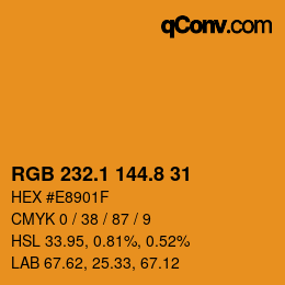 カラーコード: RGB 232.1 144.8 31 | qconv.com