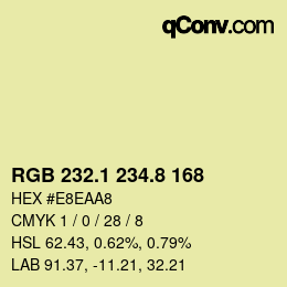 カラーコード: RGB 232.1 234.8 168 | qconv.com