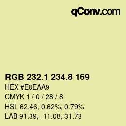 カラーコード: RGB 232.1 234.8 169 | qconv.com