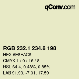 カラーコード: RGB 232.1 234.8 198 | qconv.com