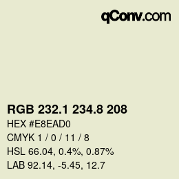 Color code: RGB 232.1 234.8 208 | qconv.com