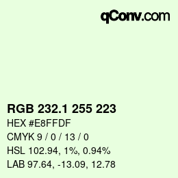 カラーコード: RGB 232.1 255 223 | qconv.com