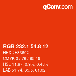 カラーコード: RGB 232.1 54.8 12 | qconv.com