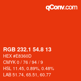 カラーコード: RGB 232.1 54.8 13 | qconv.com