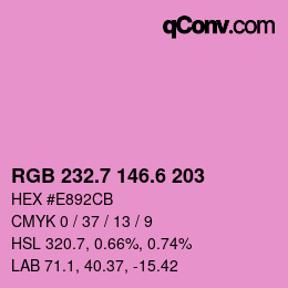 カラーコード: RGB 232.7 146.6 203 | qconv.com