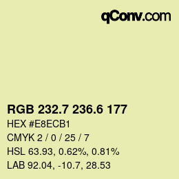 カラーコード: RGB 232.7 236.6 177 | qconv.com