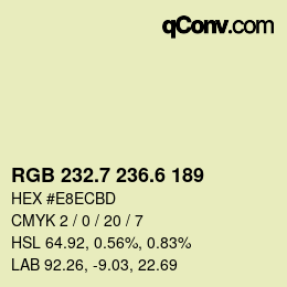 カラーコード: RGB 232.7 236.6 189 | qconv.com