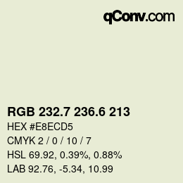 カラーコード: RGB 232.7 236.6 213 | qconv.com