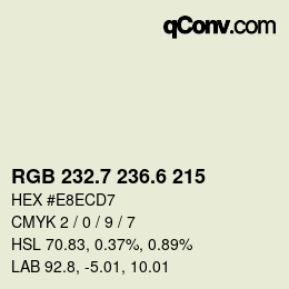 カラーコード: RGB 232.7 236.6 215 | qconv.com