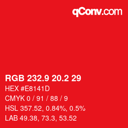 カラーコード: RGB 232.9 20.2 29 | qconv.com