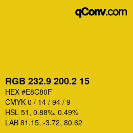 カラーコード: RGB 232.9 200.2 15 | qconv.com