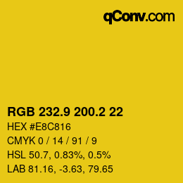 カラーコード: RGB 232.9 200.2 22 | qconv.com