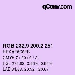 カラーコード: RGB 232.9 200.2 251 | qconv.com