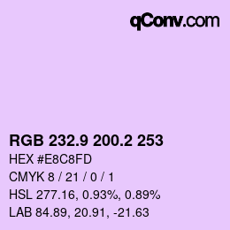 カラーコード: RGB 232.9 200.2 253 | qconv.com