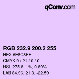 Color code: RGB 232.9 200.2 255 | qconv.com