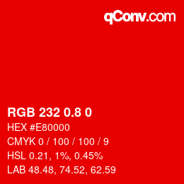カラーコード: RGB 232 0.8 0 | qconv.com