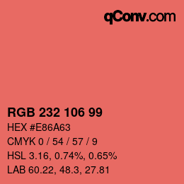 颜色代码: RGB 232 106 99 | qconv.com