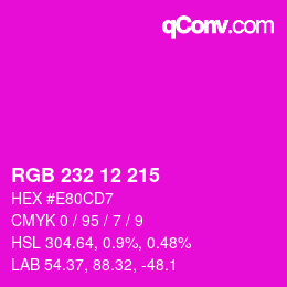 Color code: RGB 232 12 215 | qconv.com