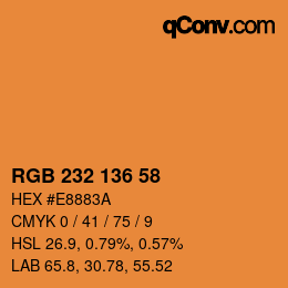 Color code: RGB 232 136 58 | qconv.com
