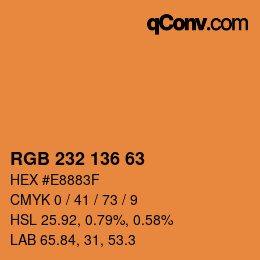 Color code: RGB 232 136 63 | qconv.com