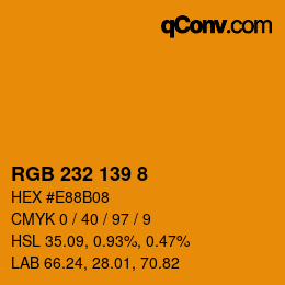 カラーコード: RGB 232 139 8 | qconv.com