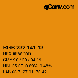 Color code: RGB 232 141 13 | qconv.com