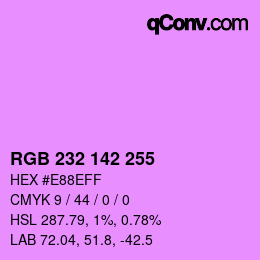 Color code: RGB 232 142 255 | qconv.com