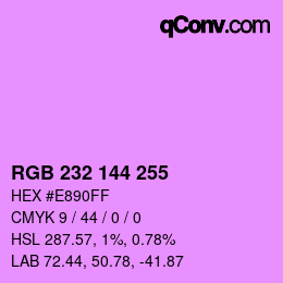 Color code: RGB 232 144 255 | qconv.com