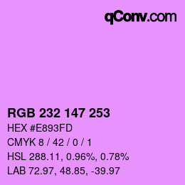 Color code: RGB 232 147 253 | qconv.com