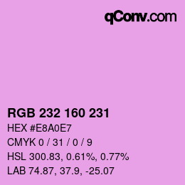 Color code: RGB 232 160 231 | qconv.com