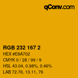 カラーコード: RGB 232 167 2 | qconv.com