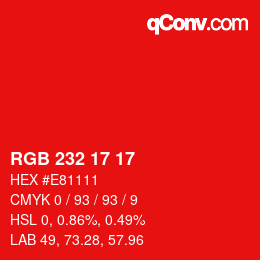 Color code: RGB 232 17 17 | qconv.com