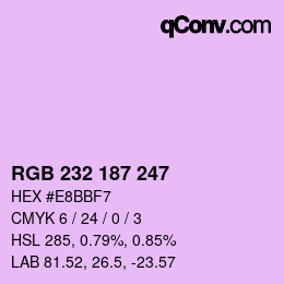 Color code: RGB 232 187 247 | qconv.com