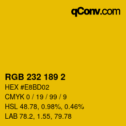 Color code: RGB 232 189 2 | qconv.com