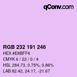 Color code: RGB 232 191 246 | qconv.com