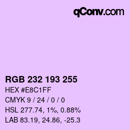 Color code: RGB 232 193 255 | qconv.com