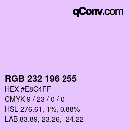 Color code: RGB 232 196 255 | qconv.com