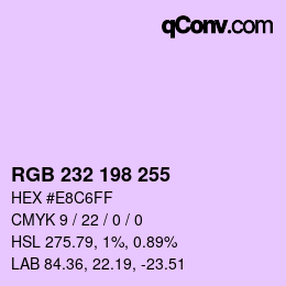 Color code: RGB 232 198 255 | qconv.com