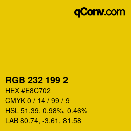 Color code: RGB 232 199 2 | qconv.com