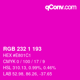 Código de color: RGB 232 1 193 | qconv.com