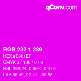 颜色代码: RGB 232 1 239 | qconv.com