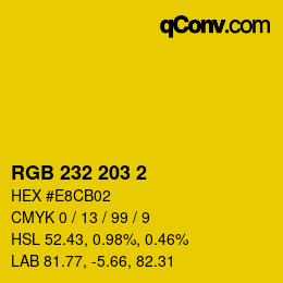カラーコード: RGB 232 203 2 | qconv.com