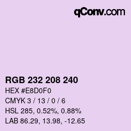 Color code: RGB 232 208 240 | qconv.com