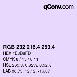 カラーコード: RGB 232 216.4 253.4 | qconv.com