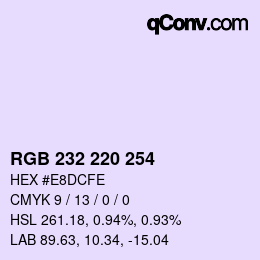 Color code: RGB 232 220 254 | qconv.com