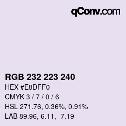 Color code: RGB 232 223 240 | qconv.com