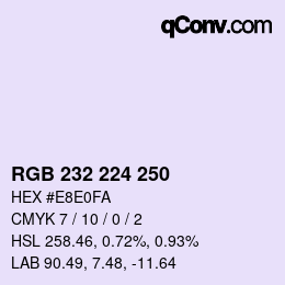 Color code: RGB 232 224 250 | qconv.com